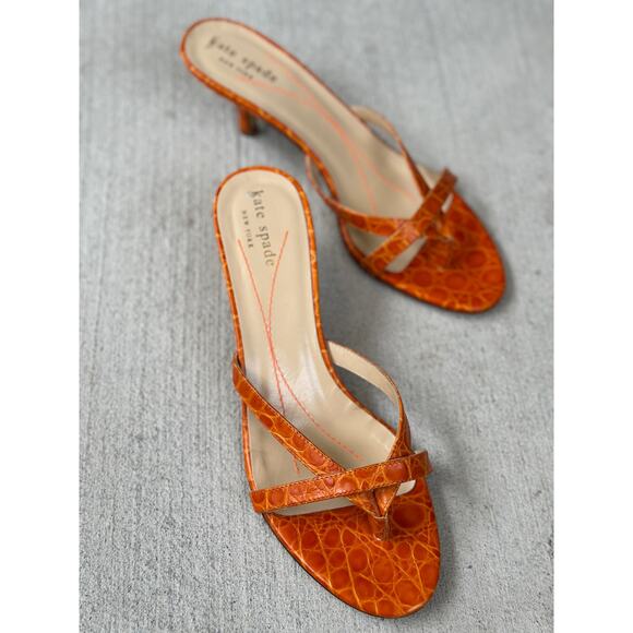 kate spade | Shoes | Kate Spade New York Womens 65b Orange  Kate Spade New York Women’s 6.5B Orange Crocodile Embossed Leather Mules Sandals
